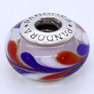 Pandora 925 ALE Sterling Silver Red White Blue Swirl Glass Bead Charm 790937